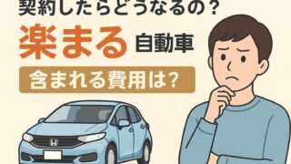 楽まる契約で自動車税が含まれるか不安に思う男性とホンダ車を描いた比較イラスト